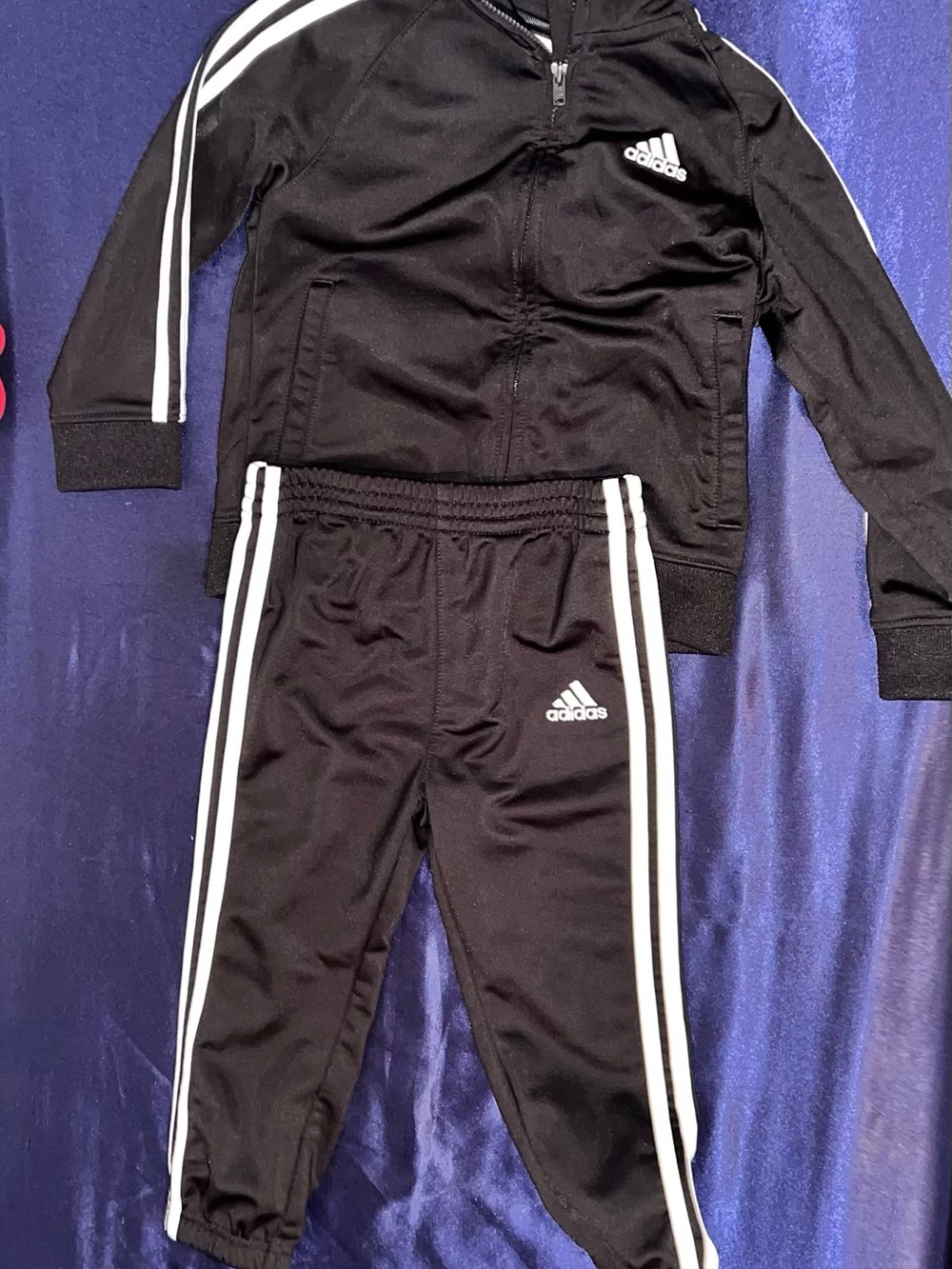 adidas Black Toddler Track Jacket and Pants with White Stripes | 24M | Boys